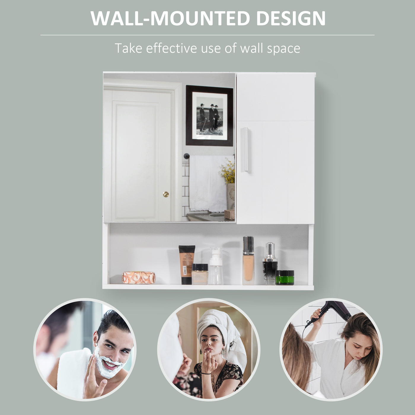 Bathroom Mirror Cabinet, Wall Mounted Medicine Cabinet with Double Doors and Adjustable Shelf, White