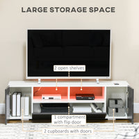 TV Stand for TVs up to 60", TV Unit with LED Lights, Storage Shelves and Cupboards, 53.9" x 13.8" x 16.5", Grey