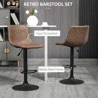 Adjustable Counter Height Bar Stools Set of 2, 360° Swivel Kitchen Counter Stools Dining Chairs with Backs, Vintage Leather, Brown