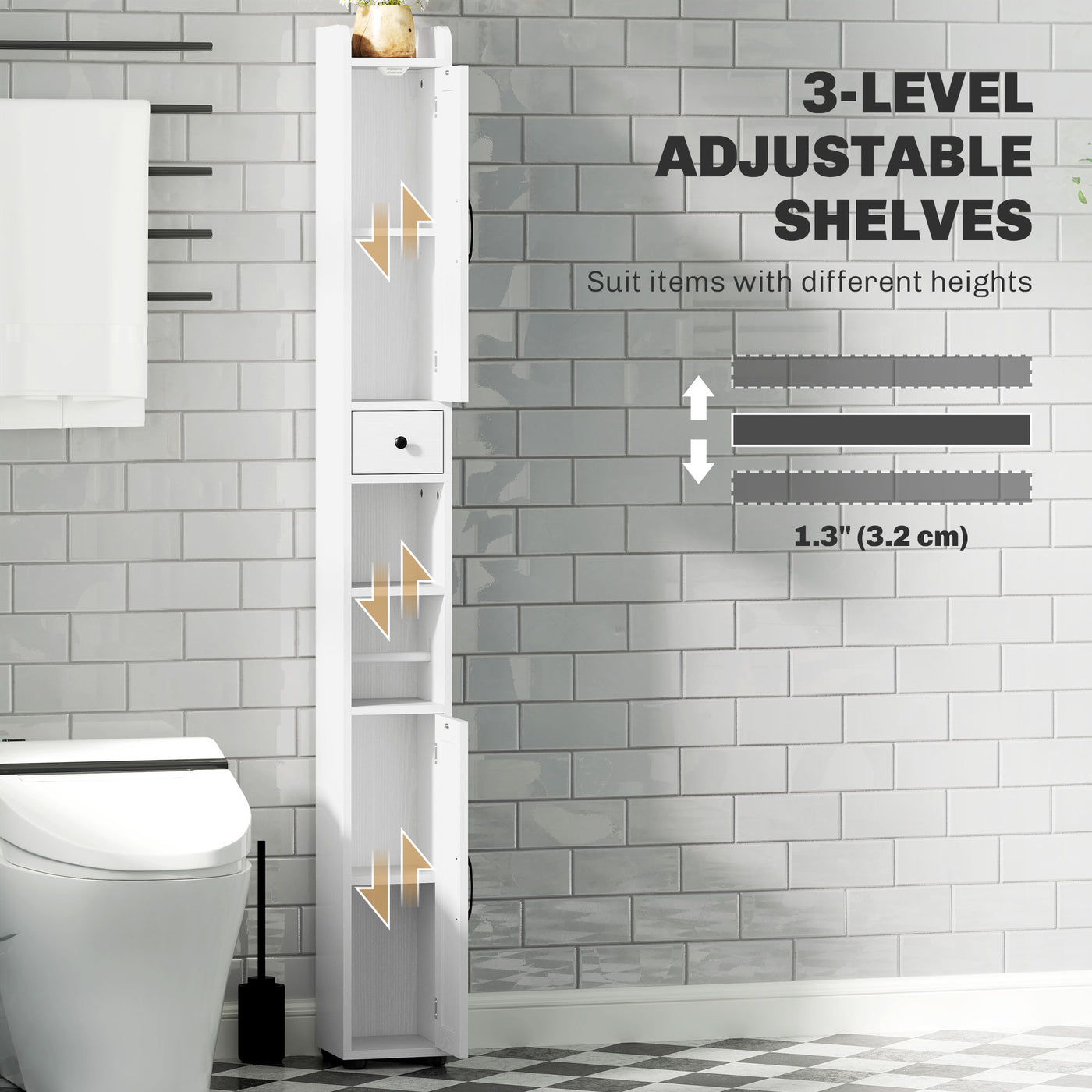 Narrow Bathroom Cabinet, Tall Bathroom Storage Cabinet with Barn Doors, Drawer and Adjustable Shelves, White Wood Grain