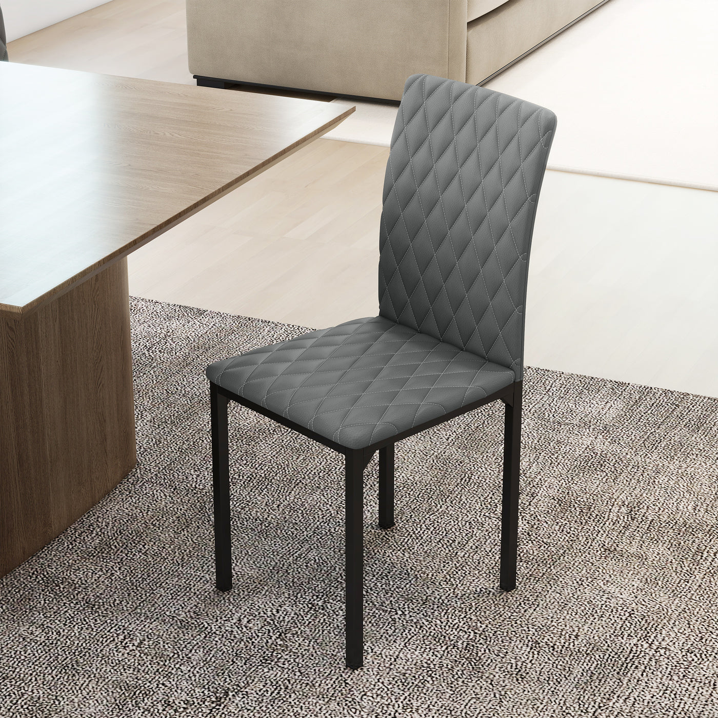 Set of 4 Modern Dining Chairs, Tufted High Back Side Chairs with Upholstered Seat, Steel Legs for Living Room, Kitchen