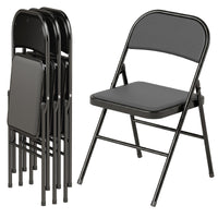 Set of 4 Metal Foldable Chairs, PU Leather Padded Folding Chairs with Cushion Seat and Open Back for Indoor, Black