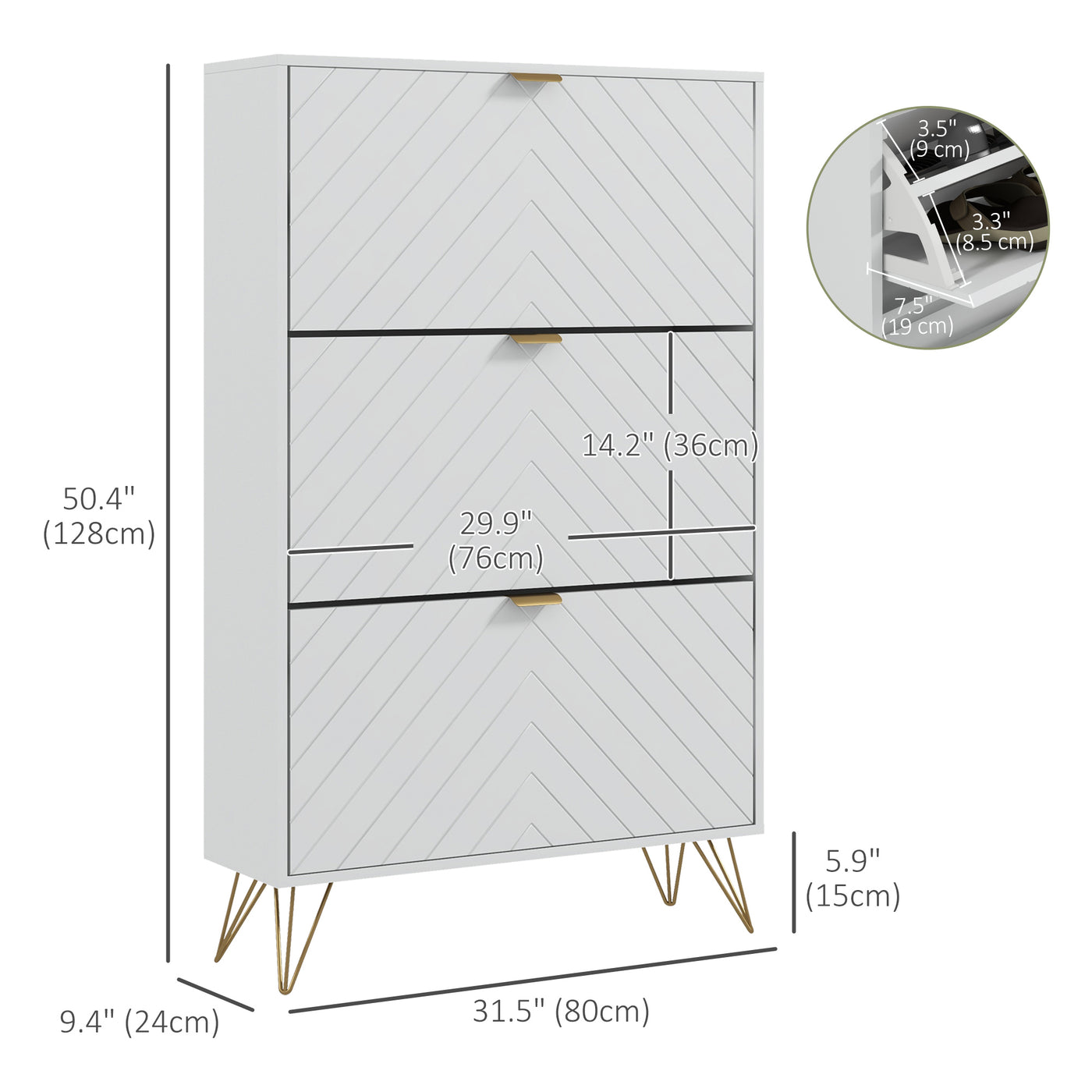 Modern Shoe Storage Cabinet with 3 Flip Drawers for 18 Pairs, Narrow Shoe Organizer for Entryway, Hallway, White