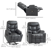 Lift Chair for Elderly, PU Leather Electric Recliner Chair with Quick Assembly, Remote, Cup Holders, Side Pockets, Grey