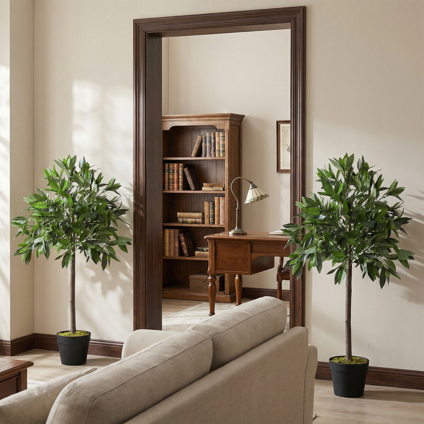 3FT Artificial Laurel Tree Set of 2, Lifelike Fake Plant with 564 Leaves, Potted Fake Plant for Home Office Decor, Green