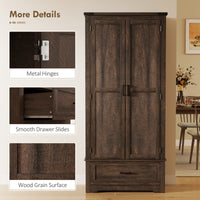 69" Tall Farmhouse Kitchen Pantry Cabinet with 2 Doors, Drawer and Adjustable Shelves, Dark Brown