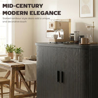 35.4" Sideboard Buffet Cabinet with Storage, Nordic Coffee Bar Cabinet with Slatted Tambour Doors and Metal Legs, Black