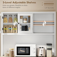 69" Kitchen Pantry Cabinet with Charging Station Kitchen Cabinet with Microwave Stand 7 Gallon Trash Can Cabinet White