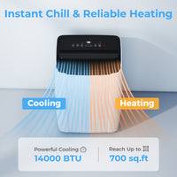 14000 BTU 5-in-1 Portable Air Conditioner with Cool, Heat, Dehumidifier, Fan, Sleep, WiFi Voice Control, White