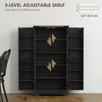 47" Kitchen Pantry Storage Cabinet, Farmhouse Kitchen Pantry Cabinet with Adjustable Shelves and Door Shelves, Black