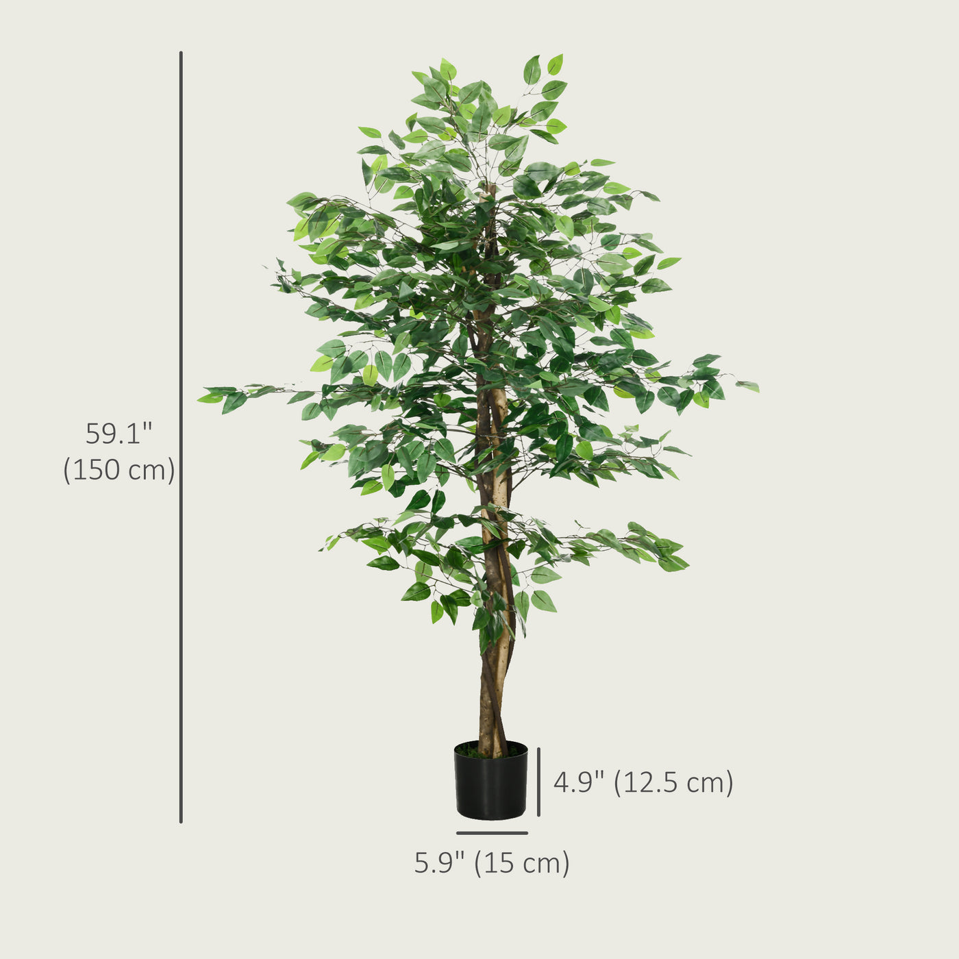 5ft Artificial Tree Ficus, Indoor Fake Plant with Pot, for Home Decor