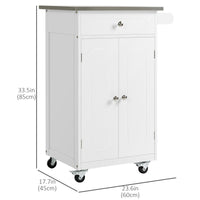 Kitchen Cart, Small Kitchen Island, Stainless Steel Top Utility Trolley on Wheels with Storage Drawer for Dining Room, Kitchen (White)