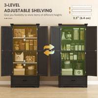69" Tall Farmhouse Kitchen Pantry Cabinet with 2 Doors, Drawer and Adjustable Shelves, Black and Brown