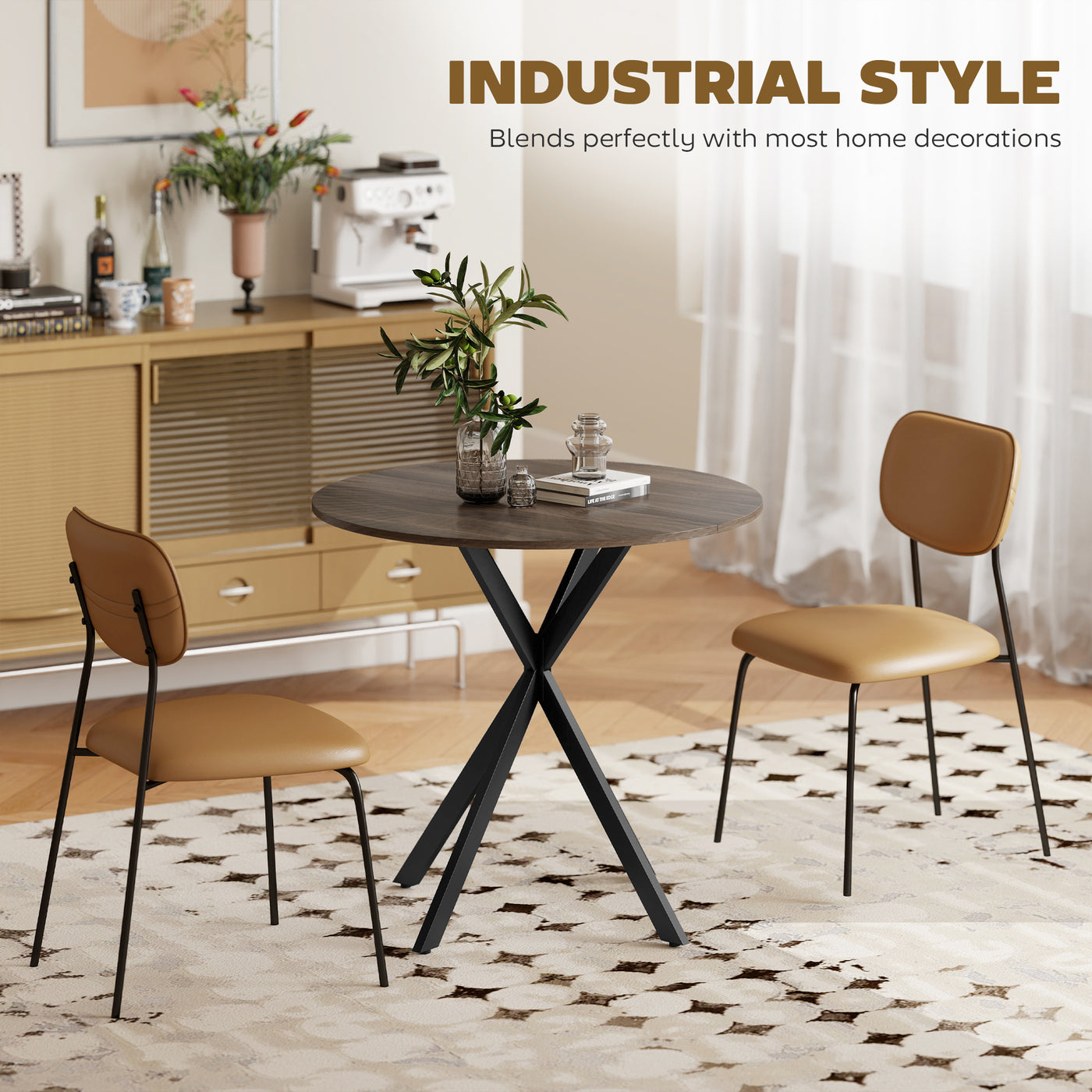 31.5" Industrial Round Dining Table - Distressed Dark Brown