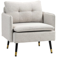 Accent Chair, Upholstered Armchair with Tufted Back Cushion and Steel Legs for Living Room, Bedroom, Cream White
