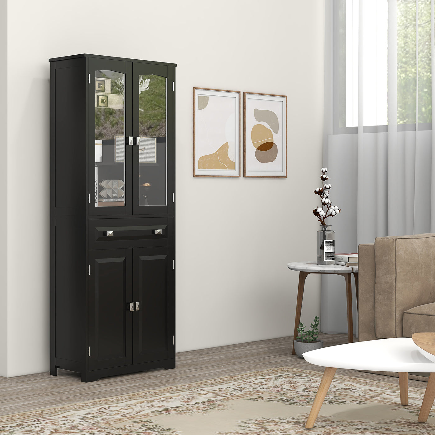 63" 4-Door Kitchen Pantry Cabinet, Freestanding Storage Cabinet Cupboard with Adjustable Shelves, Black