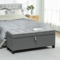 Storage Ottoman Bench, Foot Rest with Safety Hinges, 47 Inches Linen Storage Chest for Living Room, Dark Grey