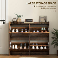 Narrow Shoe Storage Cabinet with 4 Flip Drawers, Adjustable Shelves, 16 Pair Farmhouse Shoe Cabinet, Rustic Brown