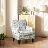 Upholstered Armchair, Mid-Century Accent Chair with Floral Pattern, Nailhead Trim for Living Room, Bedroom, Multicolour