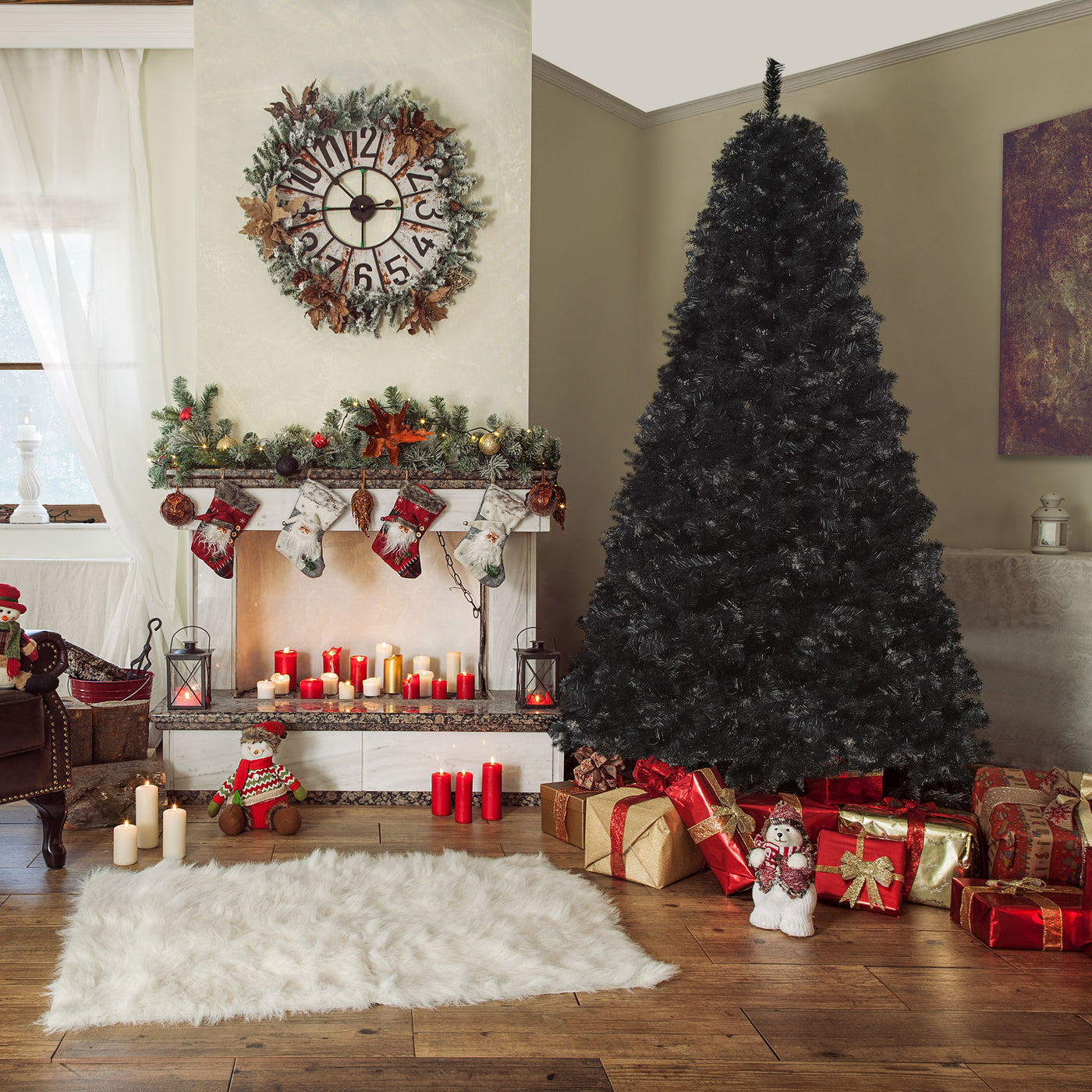 7ft Artificial Christmas Tree Holiday Home Indoor Decoration with Automatic Open, Black