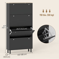 Narrow Shoe Cabinet with 4 Flip Drawers, Shoe Storage Cabinet with Adjustable Shelves, Holds 24–32 Pairs, Black