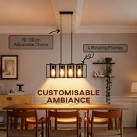 Farmhouse Kitchen Island Lighting, Linear Pendant Light with 4 Rotatable Frames and Adjustable Height, Black