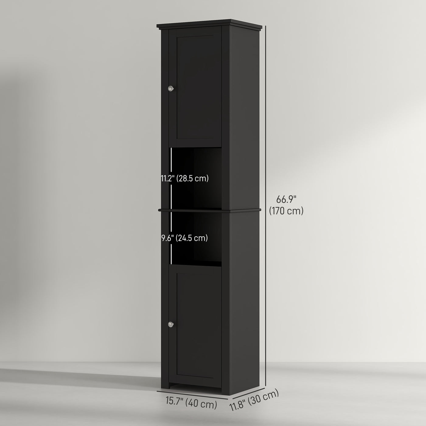 Tall Medicine Cabinet, Freestanding Bathroom Storage Cabinet with Shelves and 2 Cupboards, Bathroom Organizer, Black