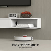 71" Floating TV Stand for TVs up to 75 Inch, Wall Mounted Media Console with Flip Drawer and 2 Open Shelves, White