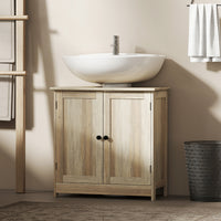 Bathroom Vanity, 24" Pedestal Sink Bathroom Vanity Furniture with 2 Doors and Shelf, Grey Wood Grain