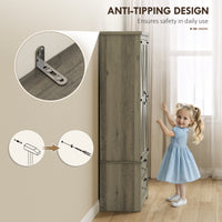 Farmhouse Kitchen Pantry Storage Cabinet, 64" Freestanding Kitchen Pantry Cabinet with Drawers, Distressed Grey