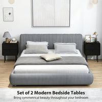 Modern Bedside Tables Set of 2, 2 Pieces Nightstands with 2 Storage Drawers and Steel Legs for Bedroom, Black Wood Grain