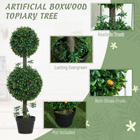 3FT Artificial Boxwood Topiary Tree Set of 2, Faux Two Ball Topiary Tree in Pot for Indoor Outdoor Decor, Green