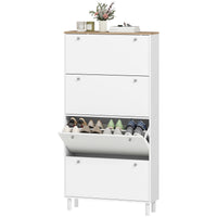 Narrow Shoe Cabinet with 4 Flip Drawers, Shoe Storage Cabinet with Adjustable Shelves, Holds 24–32 Pairs, White