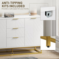 47" Storage Cabinet with Doors, Adjustable Shelves, 3 Drawers, Metal Legs for Kitchen Storage, Home Use, White