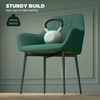 Dining Chairs Set of 2, Upholstered Linen Fabric Accent Chairs with Metal Legs, Dark Green