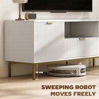 Modern TV Console for TVs up to 60 Inch, Entertainment Center with Smart RGB LED Lights and Soft Close Doors, White
