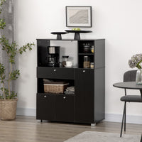 Compact Kitchen Pantry Buffet Server Hutch Storage Cabinet  with Microwave Oven Stand Drawer and Shelves, Black