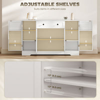 Sideboard Buffet Cabinet, Farmhouse Coffee Bar Cabinet with Door Shelves, Adjustable Shelves, Drawer, Barn Doors, White
