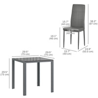 3-Piece Rectangular Glass Kitchen Table and Chairs with Metal Frame and Faux Leather Upholstery for Dining Room, Grey