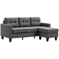 L-shaped Sofa, 3 Seater Couch with Ottoman, Corner Sofa with Thick Padded Cushion and Wood Legs, Dark Grey