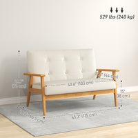 45" 2 Seat Sofa, Upholstered Two Seater Couch with Rubber Wood Legs for Bedroom, Living Room, Beige