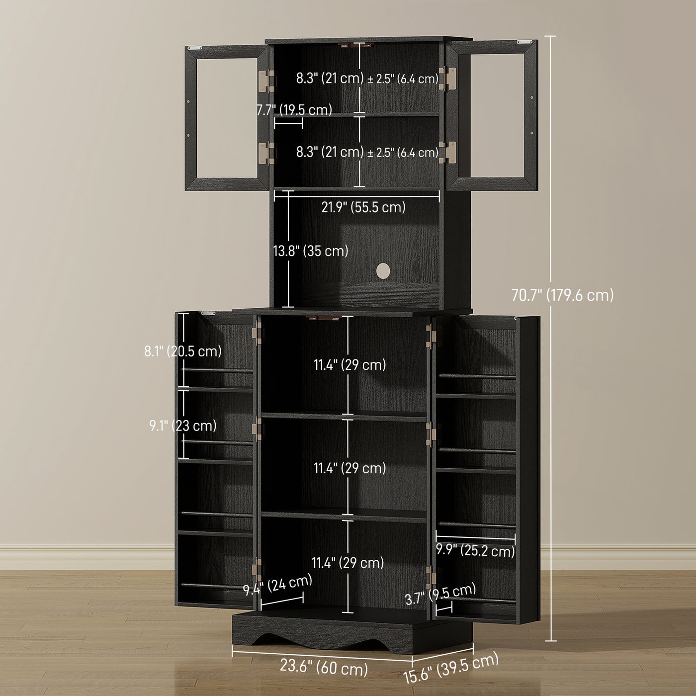 71" Kitchen Pantry Cabinet, Freestanding Kitchen Hutch with 8 Door Shelves, Adjustable Shelf and Acrylic Doors, Black