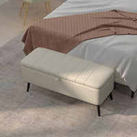 40" Ottoman with Storage, Linen Upholstered Storage Ottoman Bench with Steel Legs for Living Room, Bedroom Cream White