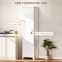 67" Farmhouse Kitchen Pantry Storage Cabinet with Barn Door, Kitchen Pantry Cabinet with Adjustable Shelves, White