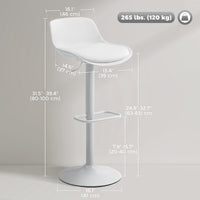 Counter Height Bar Stools Set of 2, Streamlined Bar Chairs with Adjustable Height and Swivel PU Leather Seat, White