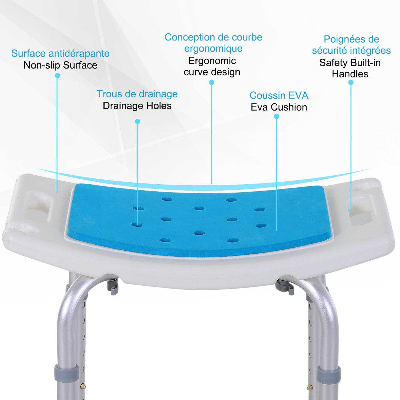 Height Adjustable Shower Chair, 20.5"W Aluminum Shower Stool for Inside Shower with Suction Cup Feet, EVA Padded Bath Seat for Senior, Elderly, Disabled