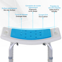Height Adjustable Shower Chair, 20.5"W Aluminum Shower Stool for Inside Shower with Suction Cup Feet, EVA Padded Bath Seat for Senior, Elderly, Disabled