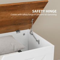 39.4 Inches Storage Chest, Storage Trunk with 2 Safety Hinges for Living Room, Brown and White Wood Grain