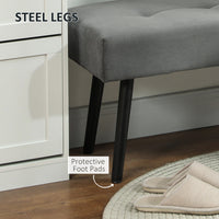 39" Upholstered Ottoman Bench, Corduroy Entryway Bedroom Bench with Padded Seat and Steel Legs for Bedroom, Grey