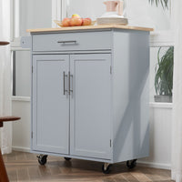 Rolling Kitchen Island Cart with Wood Top, Enough Storage Drawer Space with Towel Bar Rack Shelves, Portable Kitchen Utility Serving Cart Trolley on Wheels (Grey)